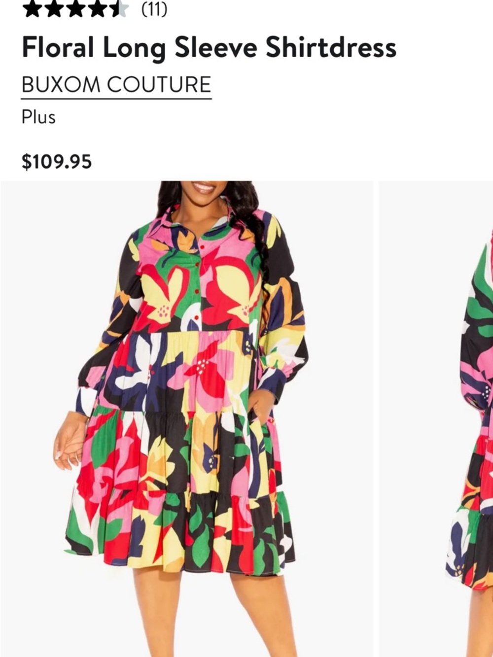 Buxom Couture Plus Multicolor Floral Long Sleeve Shirtdress